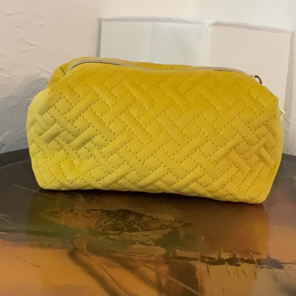 Ulta Beauty Small Basketweave Velour Quilted Makeup Bag, Yellow/Gold